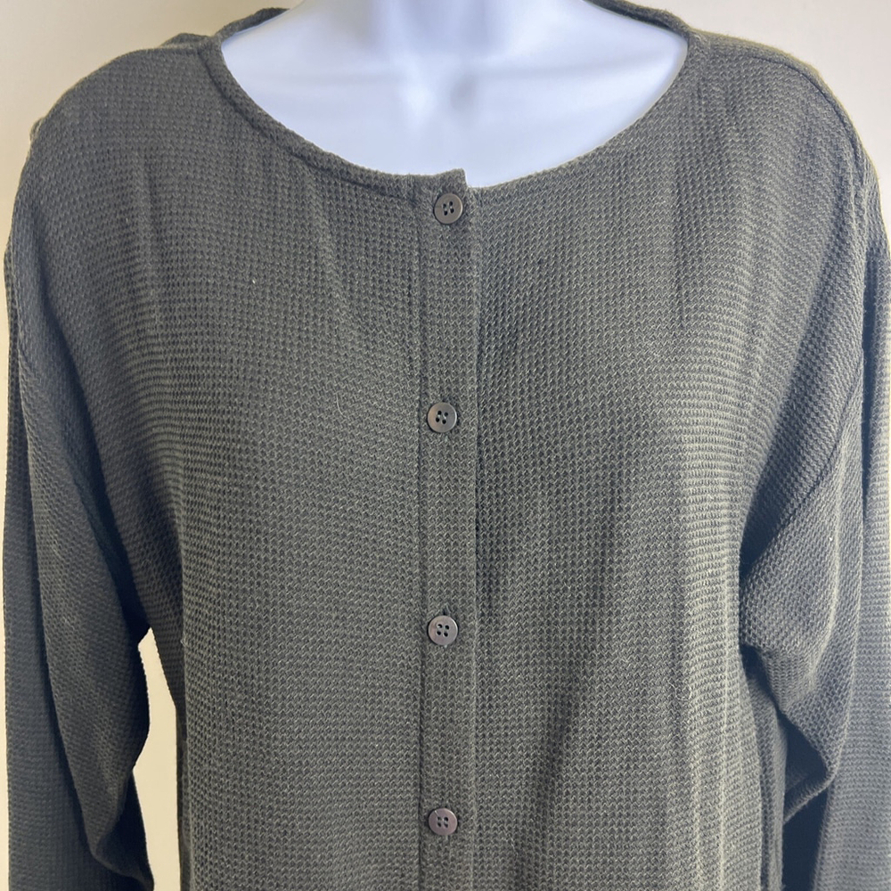 Eileen Fisher Green Waffle Knit Tunic Top Small